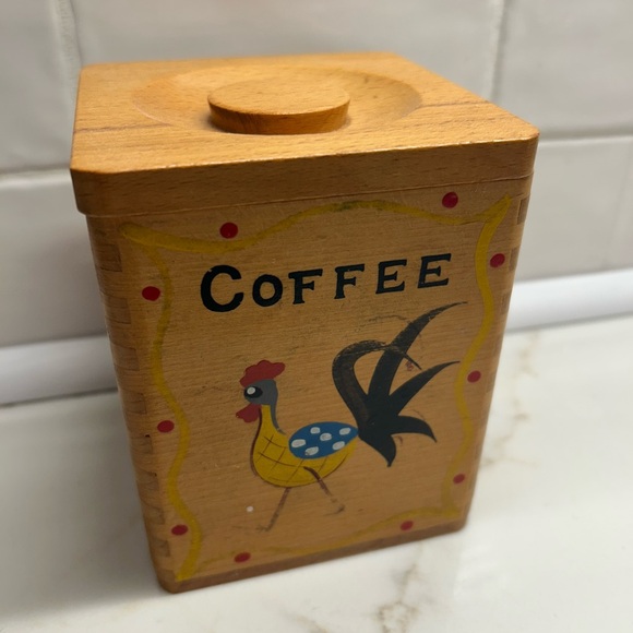 Rooster vintage nesting wooden canisters kitchen flour sugar coffee & tea - Picture 11 of 16